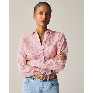 J.Crew Garçon Classic Fit Shirt‎ Size 10 Red White Striped 100% Linen